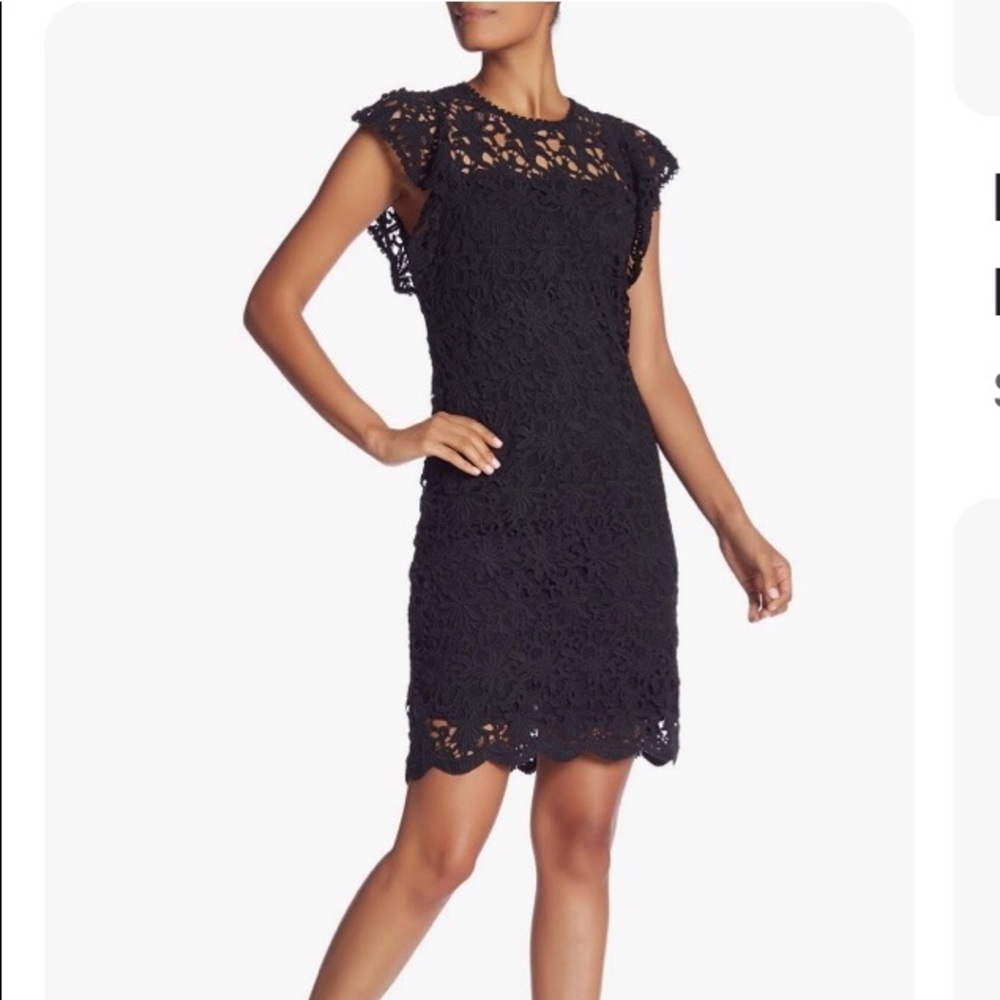 Hale Bob flutter sleeve black lace cocktail dress